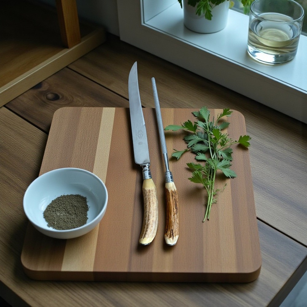 Royal Brand Sheffield England‎ Carving Knife and Sharpener Set Stag Handle